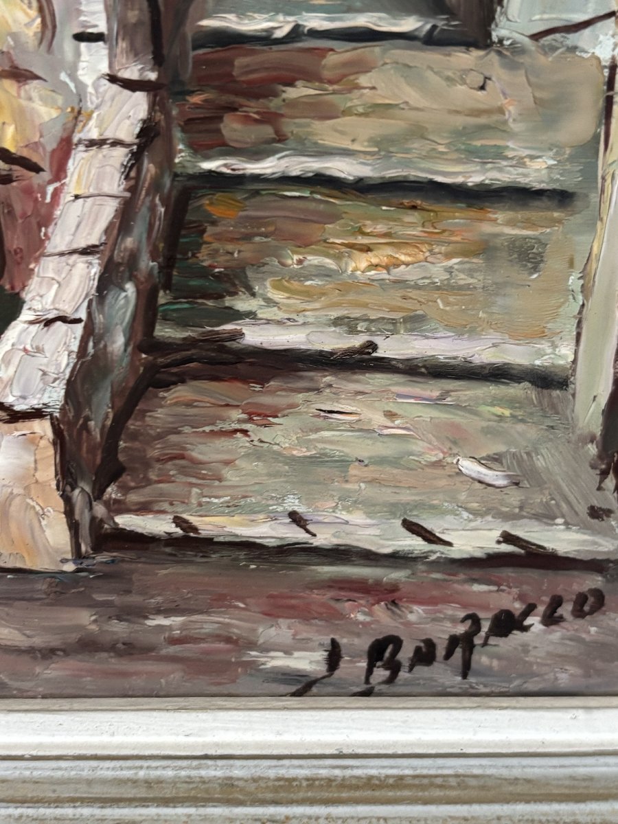 Old Painting Oil On Panel Ecole Provençale J Baracco Saint Paul De Vence La Fontaine XX-photo-4