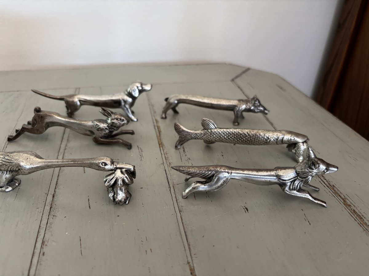 12 Art Deco Silver-plated Metal Animal Knife Rests In The Style Of Sandoz Rabier 1930-photo-2