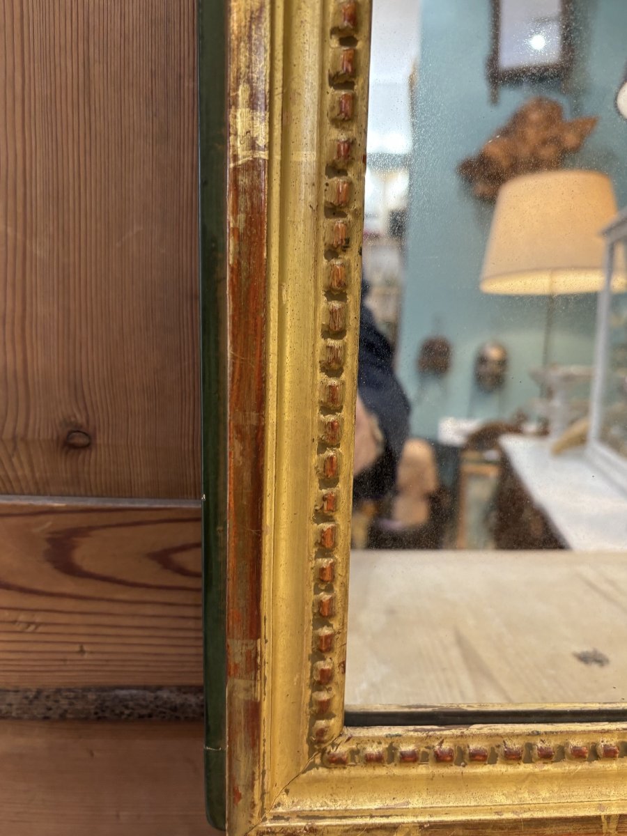Antique Rectangular Mirror In Gilded Wood With A Green Patina, Circa 1900, Louis XVI Parquet Back.-photo-4