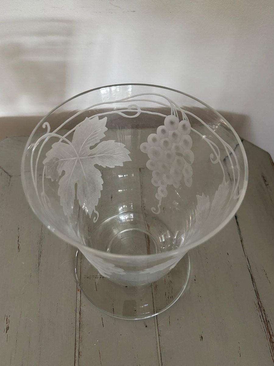Antique Baccarat Crystal Grape And Vine Vase Mid 20th Century For Delvaux Paris-photo-4