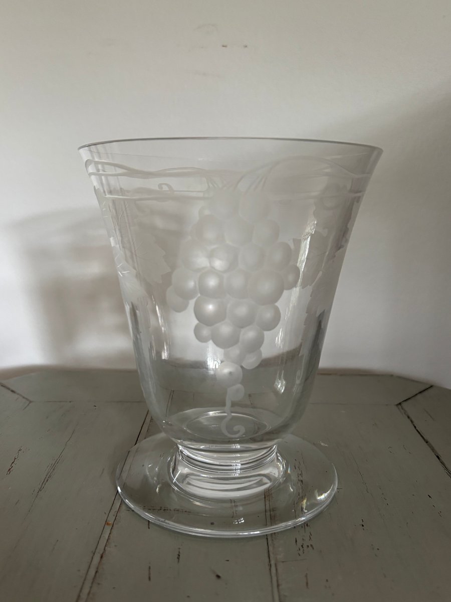 Antique Baccarat Crystal Grape And Vine Vase Mid 20th Century For Delvaux Paris