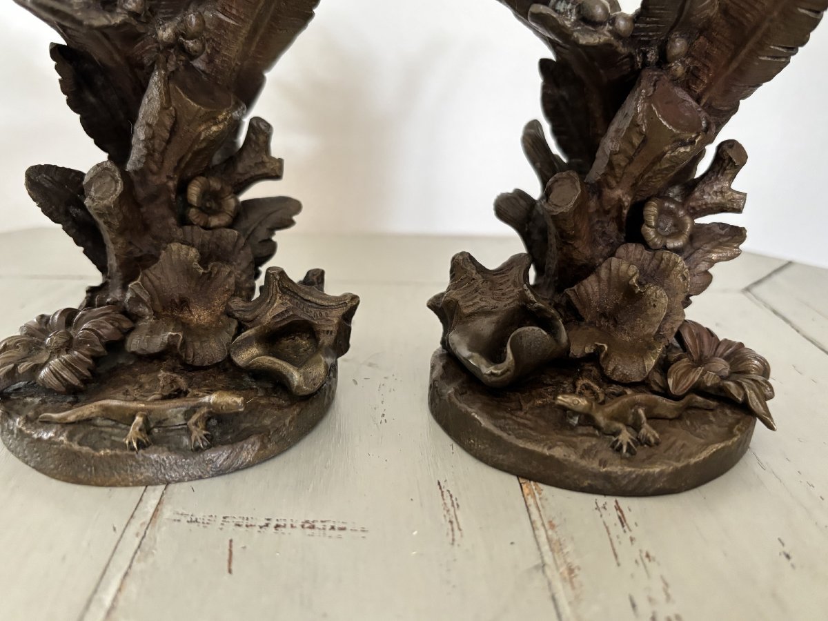 Ancienne et jolie paire de bronzes naturalistes fin du XIX eme siècle bronze ancien animalier -photo-3
