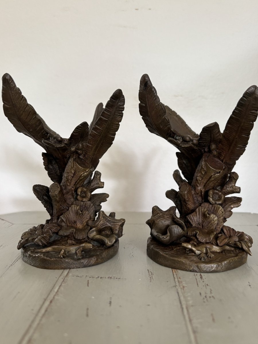 Ancienne et jolie paire de bronzes naturalistes fin du XIX eme siècle bronze ancien animalier 