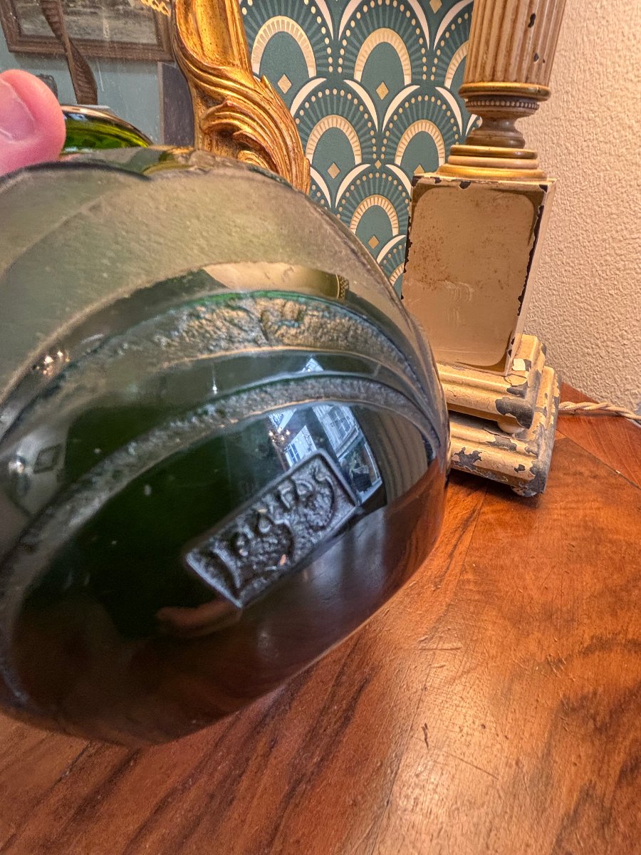 Antique Bottle Green Ball Vase By Legras Art Deco Circa 1925 Era Daum Gallé-photo-2