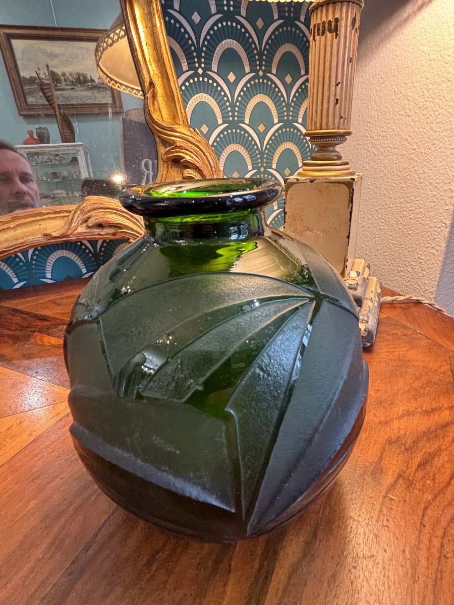 Antique Bottle Green Ball Vase By Legras Art Deco Circa 1925 Era Daum Gallé-photo-3