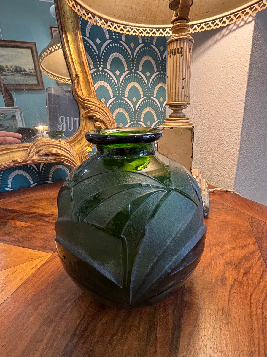 Antique Bottle Green Ball Vase By Legras Art Deco Circa 1925 Era Daum Gallé-photo-4