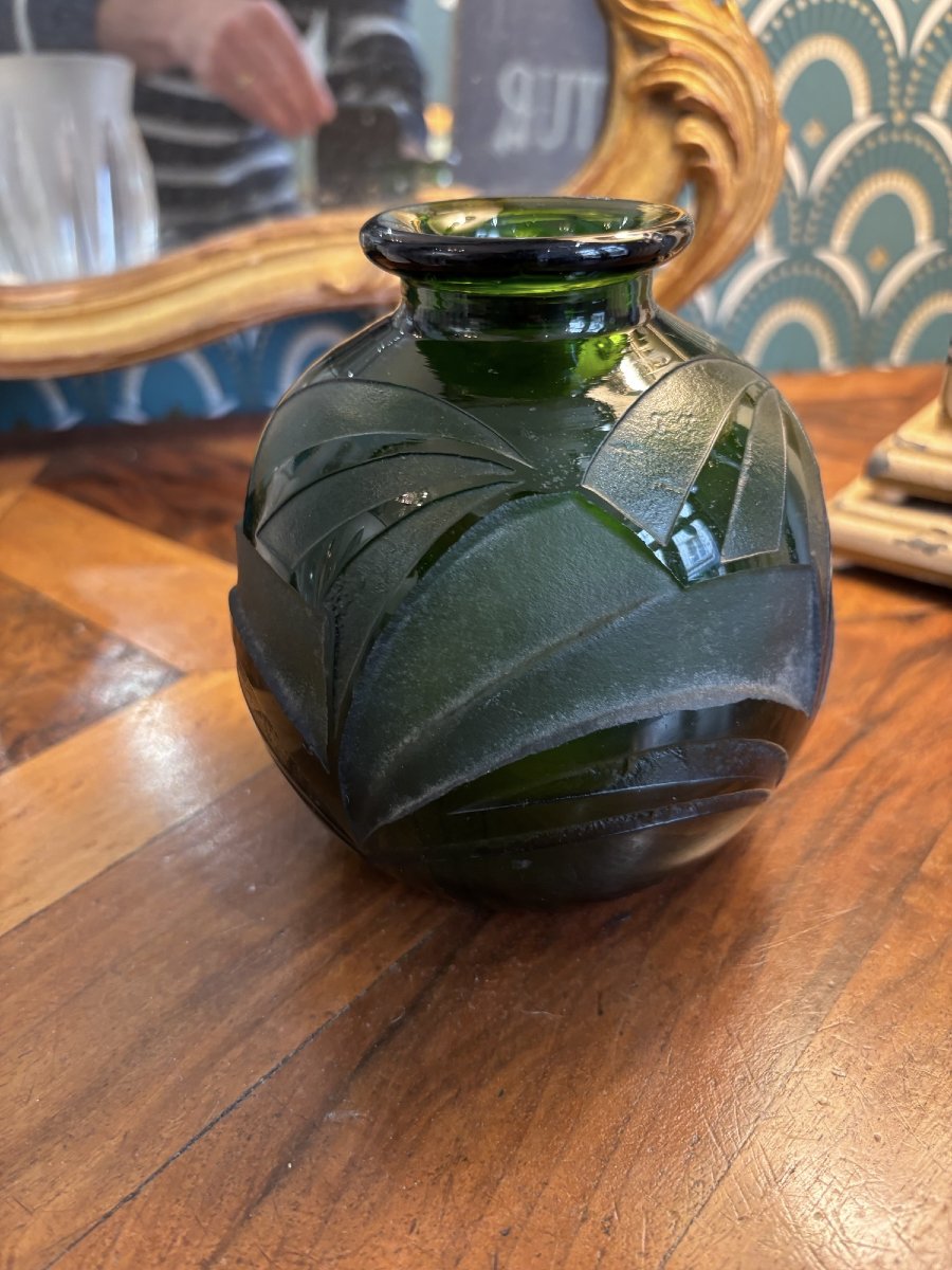 Antique Bottle Green Ball Vase By Legras Art Deco Circa 1925 Era Daum Gallé-photo-1