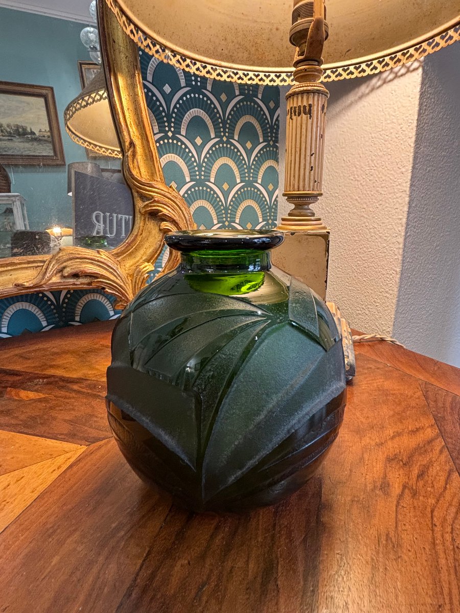 Antique Bottle Green Ball Vase By Legras Art Deco Circa 1925 Era Daum Gallé-photo-2