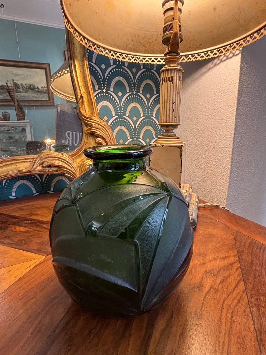 Antique Bottle Green Ball Vase By Legras Art Deco Circa 1925 Era Daum Gallé-photo-5