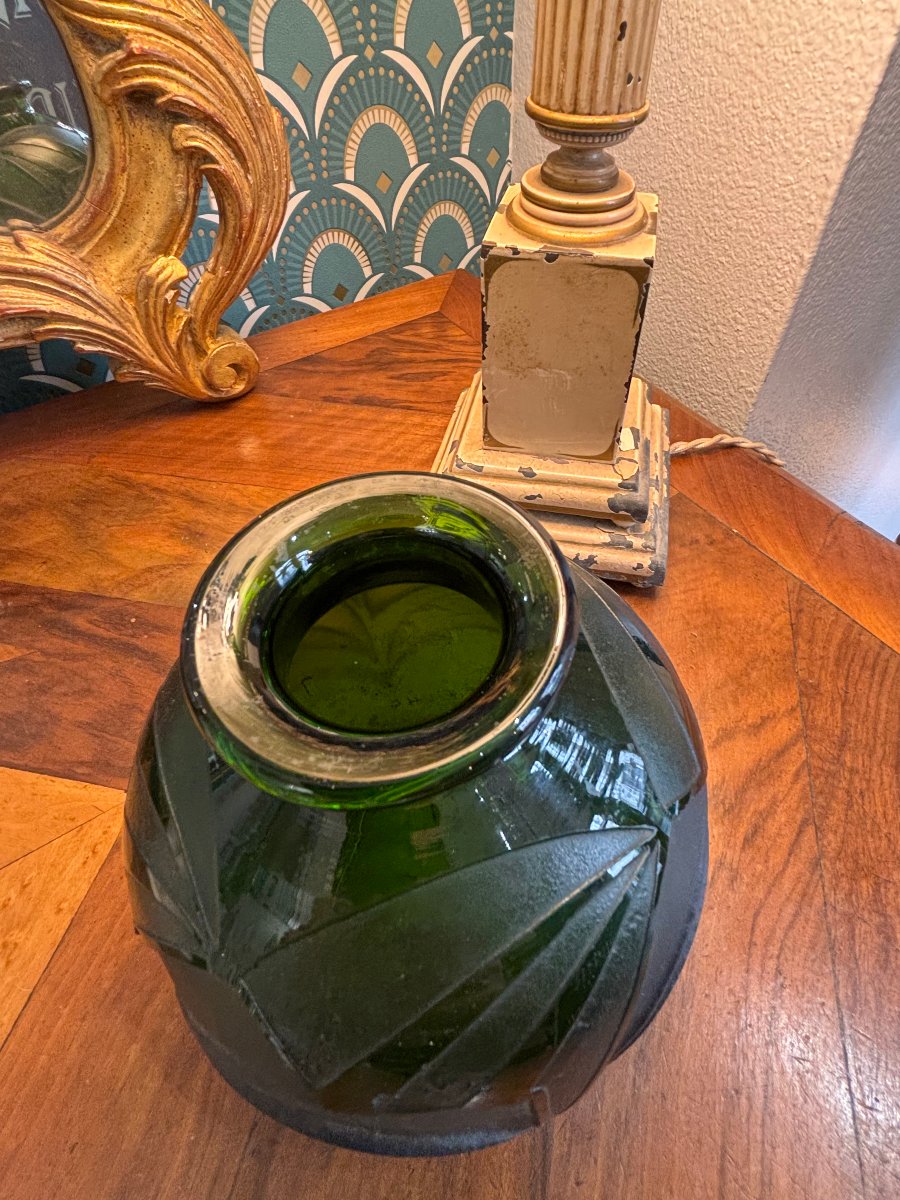 Antique Bottle Green Ball Vase By Legras Art Deco Circa 1925 Era Daum Gallé-photo-6