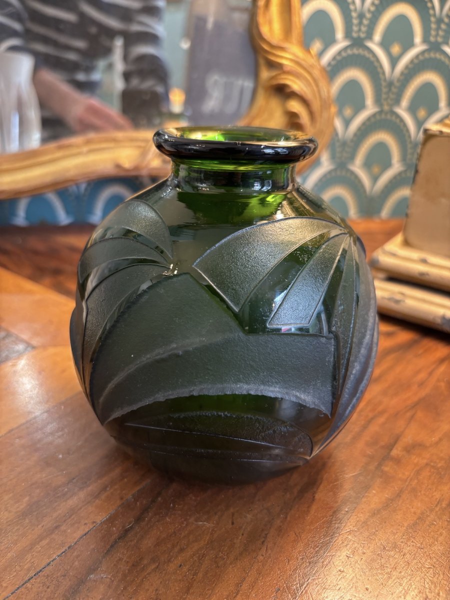 Antique Bottle Green Ball Vase By Legras Art Deco Circa 1925 Era Daum Gallé