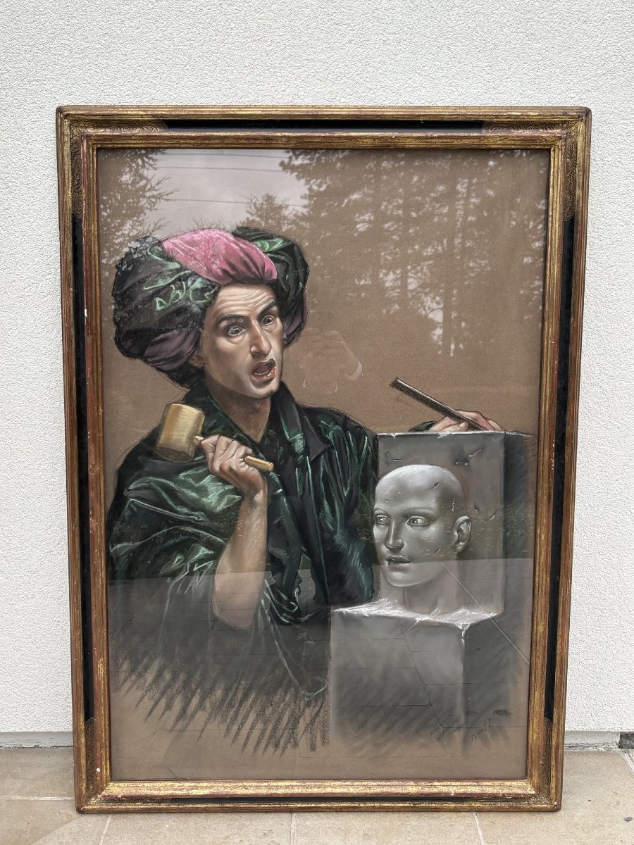 Large And Splendid Pastel: The Sculptor By Thierry Bruet 86 Art Contemporain