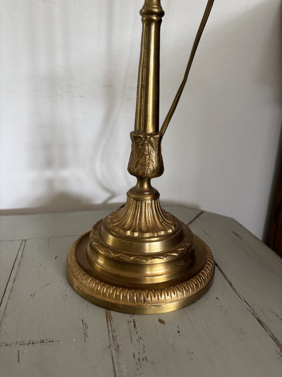 Ancienne lampe de bureau vers 1900 art nouveau bronze  avec sa tulipe-photo-2