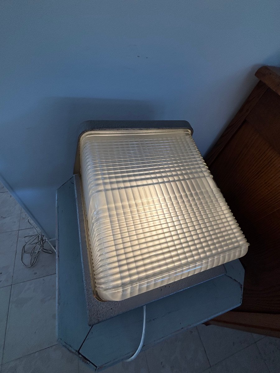 Vintage Holophane France Wall Sconce, Perzel Style, Mid-20th Century, Industrial Loft Ceiling Light