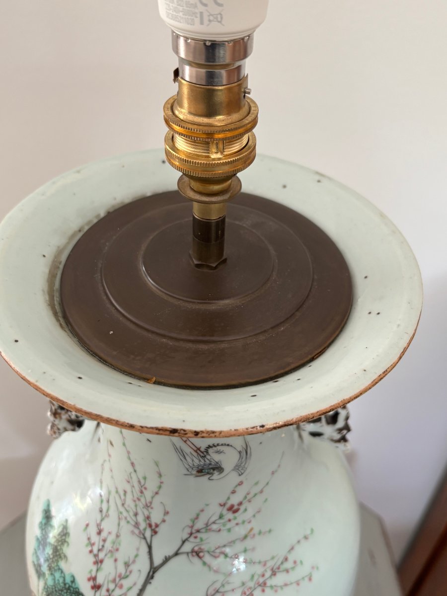Ancien grand vase polychrome monté en lampe porcelaine de Chine fin du XIX eme siecle -photo-6
