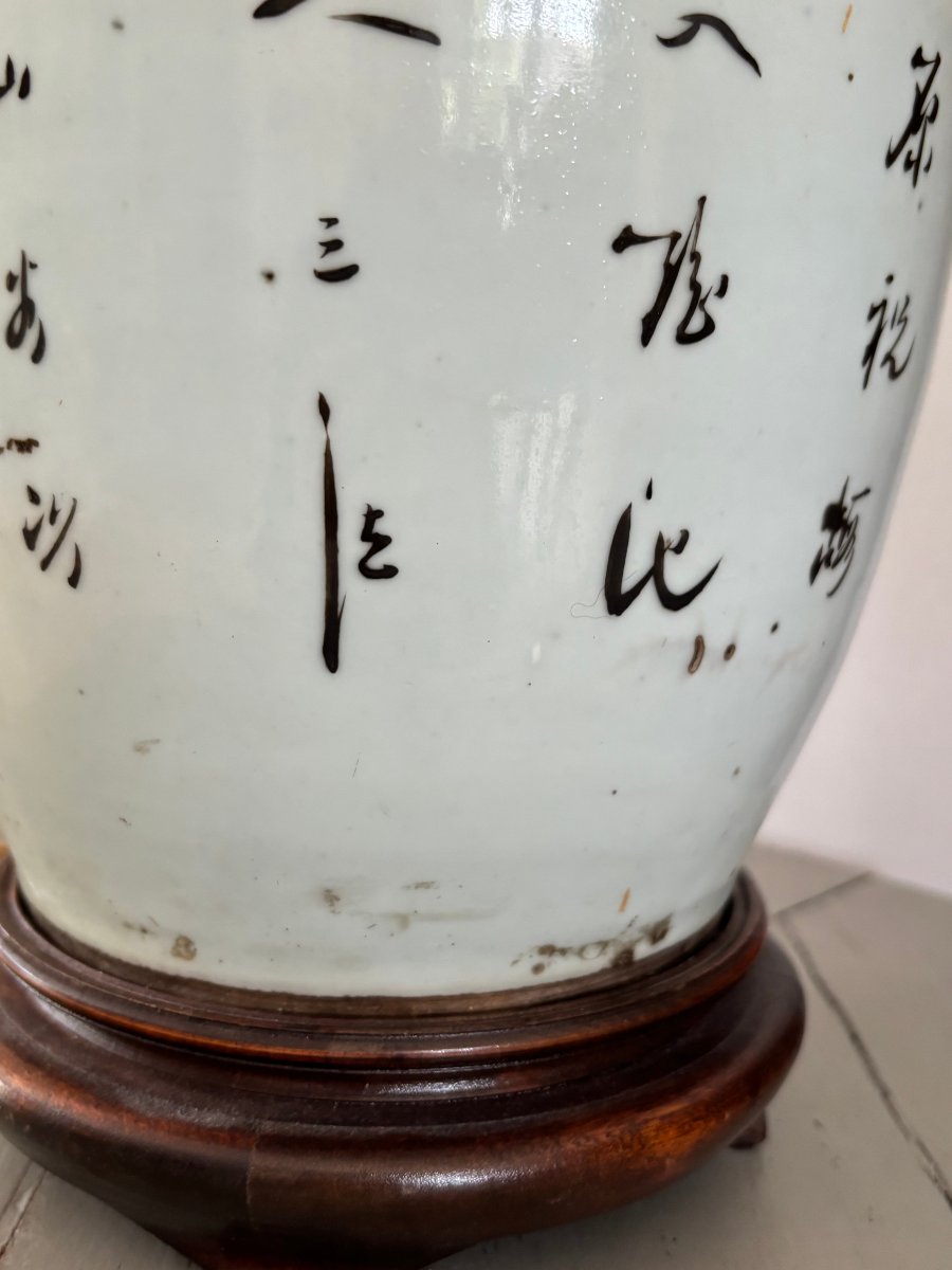 Ancien grand vase polychrome monté en lampe porcelaine de Chine fin du XIX eme siecle -photo-7