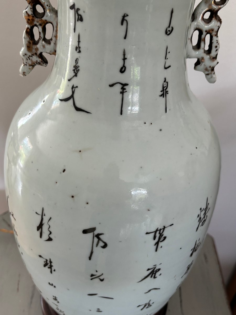 Ancien grand vase polychrome monté en lampe porcelaine de Chine fin du XIX eme siecle -photo-8