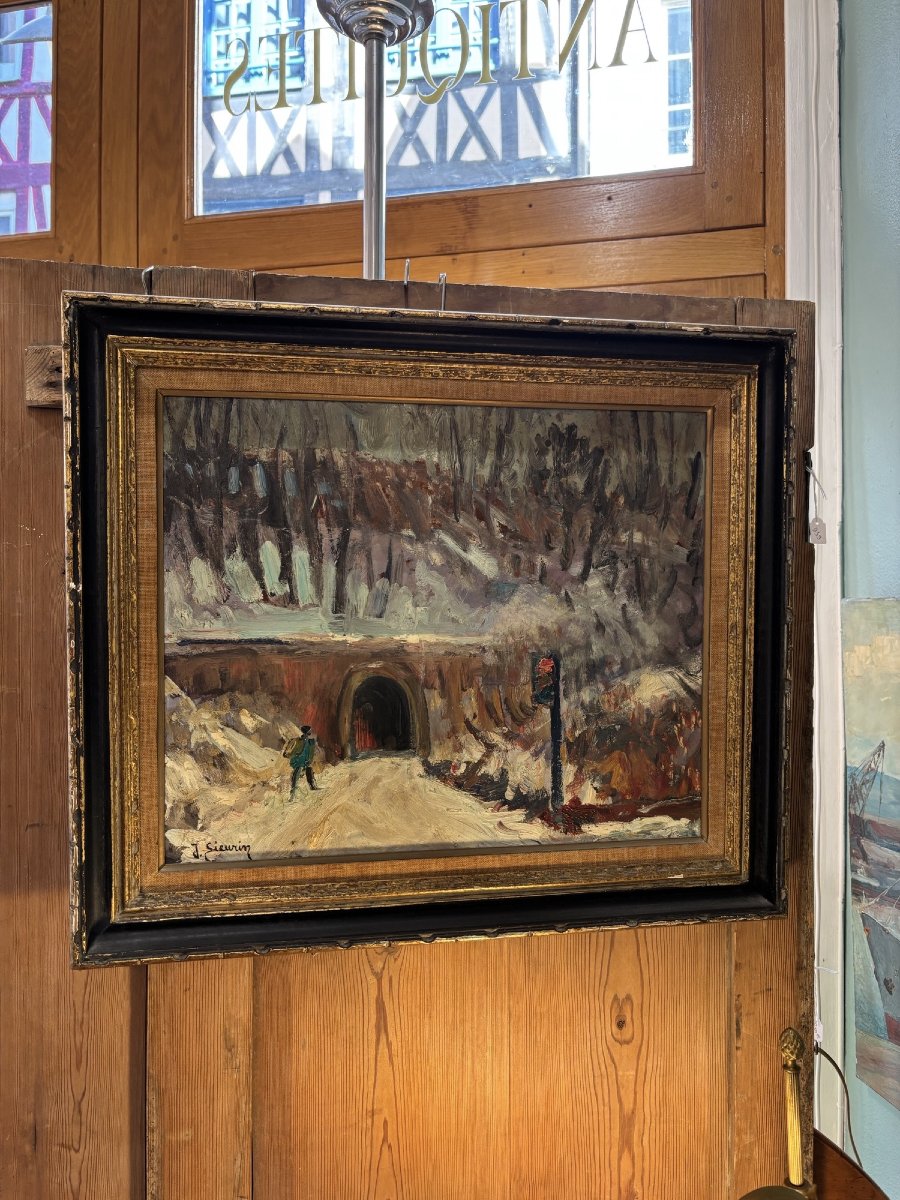 ancien tableau post impressionniste par Jean Sieurin Ecole de Rouen Fresquienne huile  panneau-photo-3