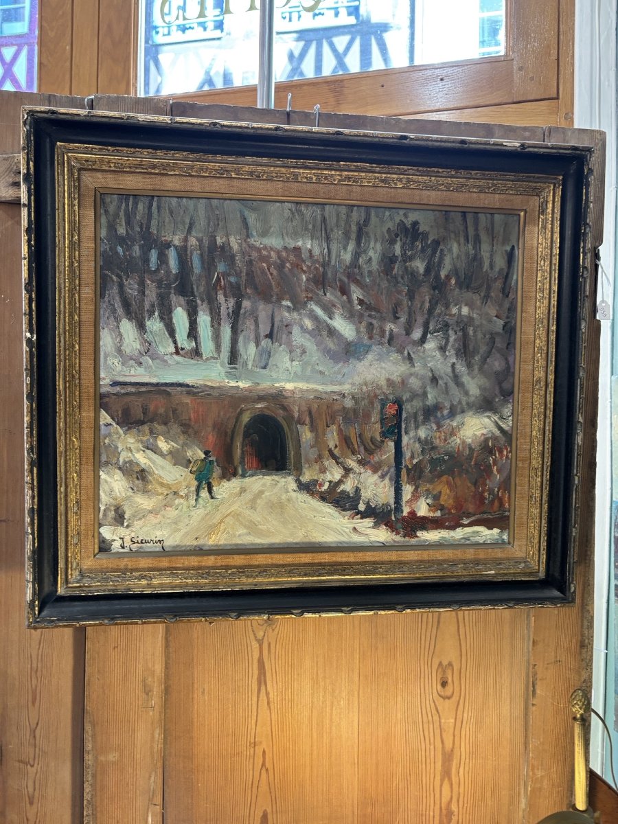 ancien tableau post impressionniste par Jean Sieurin Ecole de Rouen Fresquienne huile  panneau-photo-1