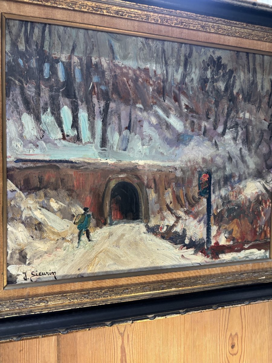 ancien tableau post impressionniste par Jean Sieurin Ecole de Rouen Fresquienne huile  panneau-photo-2