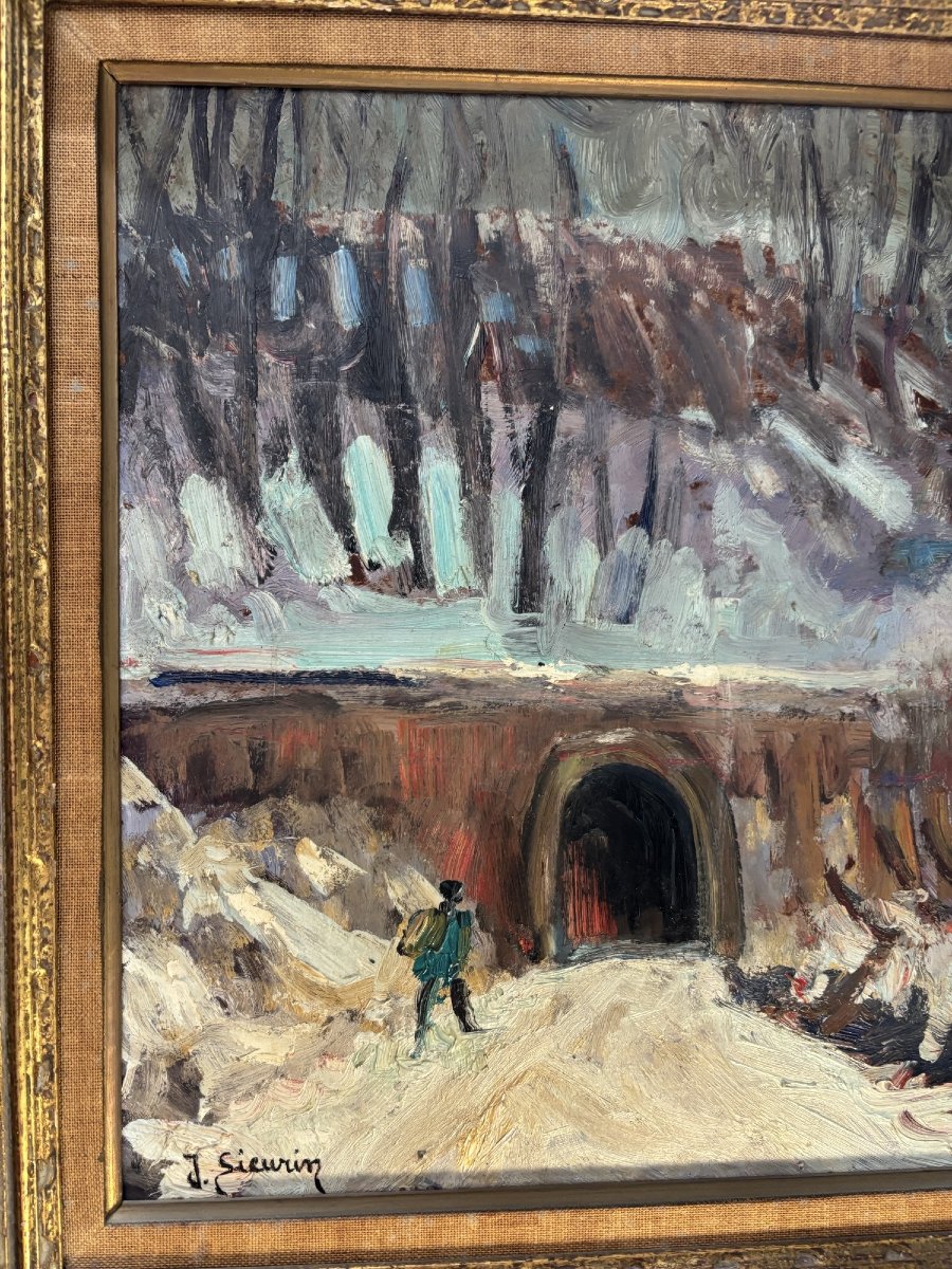 ancien tableau post impressionniste par Jean Sieurin Ecole de Rouen Fresquienne huile  panneau-photo-3
