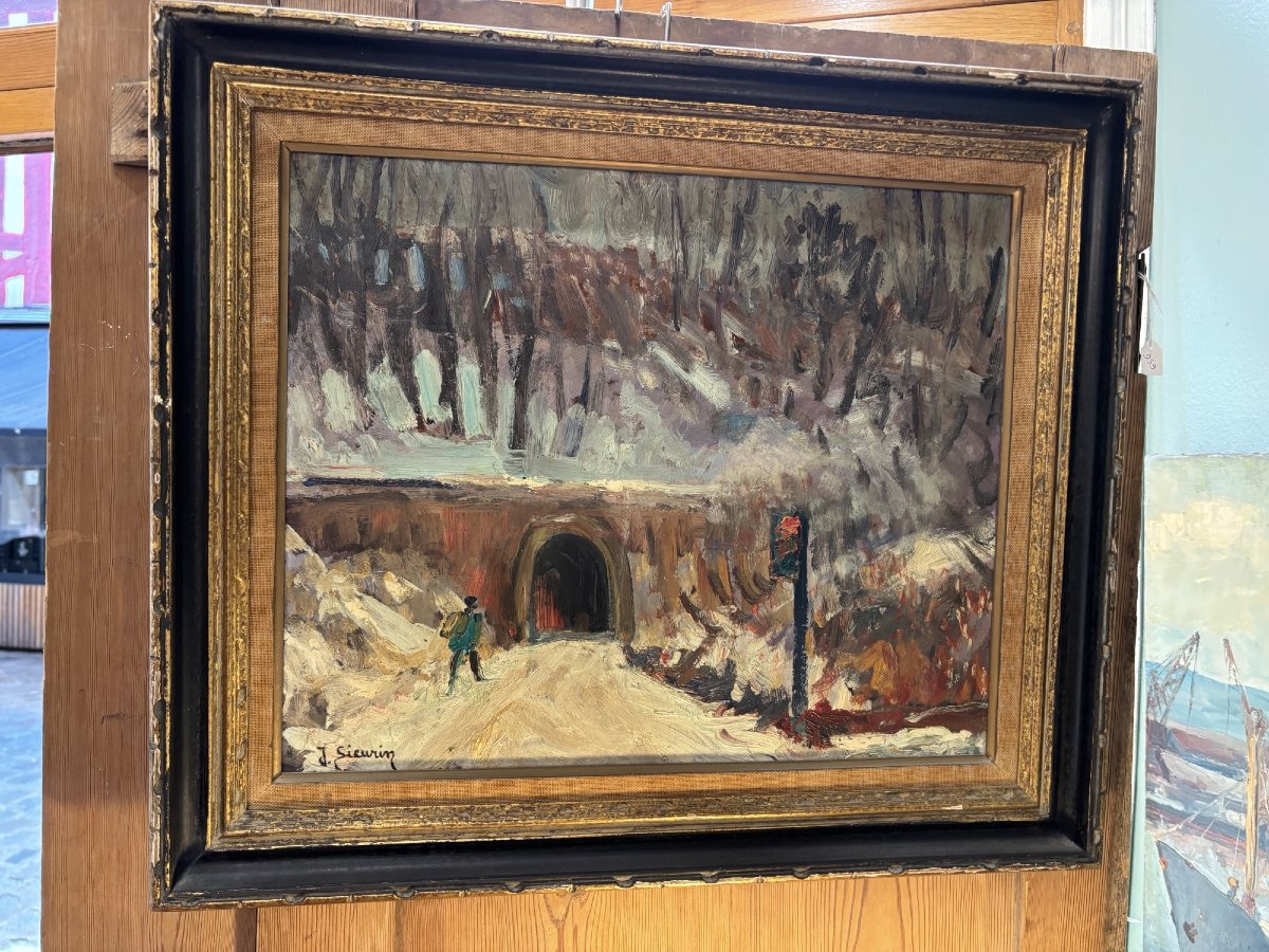ancien tableau post impressionniste par Jean Sieurin Ecole de Rouen Fresquienne huile  panneau