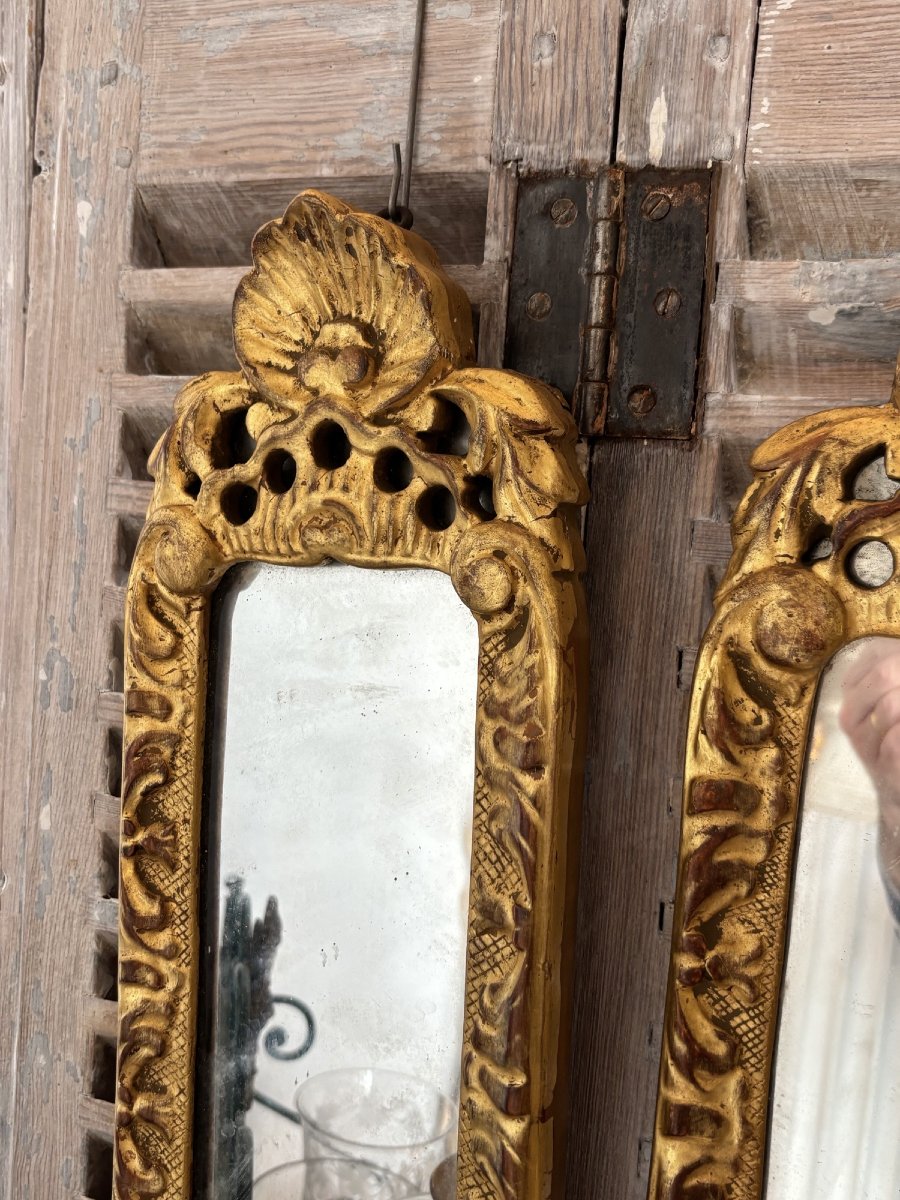Antique Pair Of 19th-century Gilded Wooden Wall Sconces -photo-4