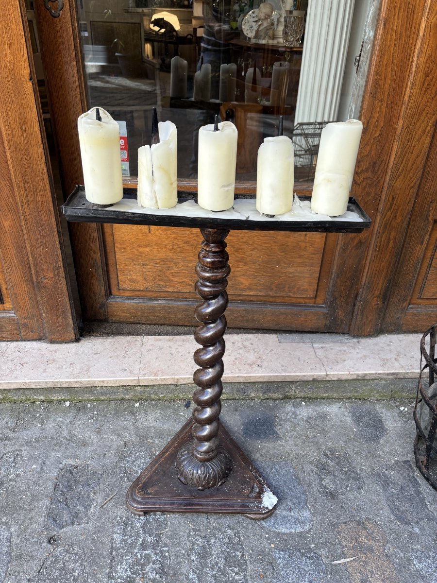 Antique Chapel Candleholder, 19th Century, Louis XIII Style, Turned Wood-photo-3