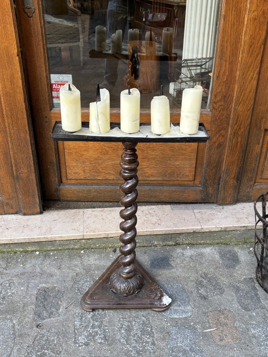 Antique Chapel Candleholder, 19th Century, Louis XIII Style, Turned Wood