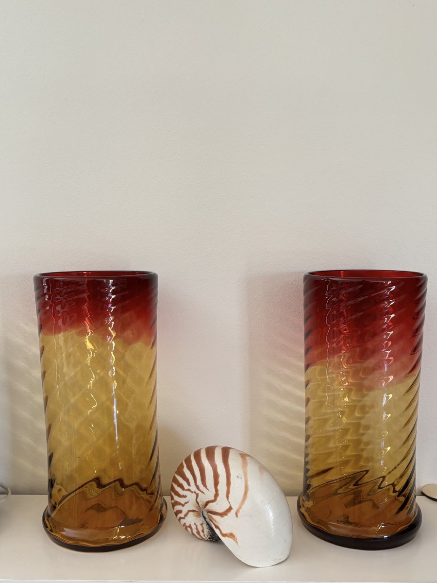 Ancienne paire de vases en cristal  dans le gout de Baccarat bambou XIX eme siecle polychrome-photo-4