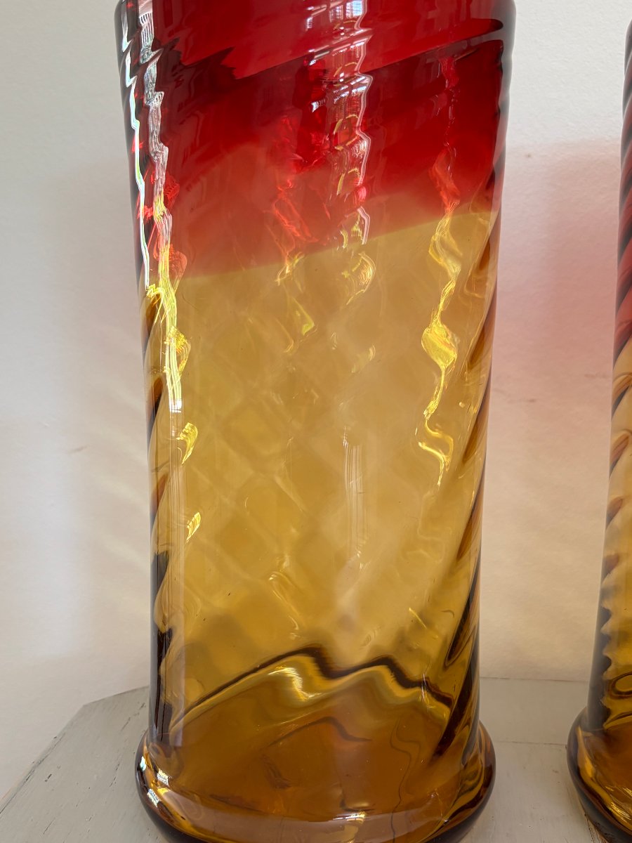 Ancienne paire de vases en cristal  dans le gout de Baccarat bambou XIX eme siecle polychrome-photo-2