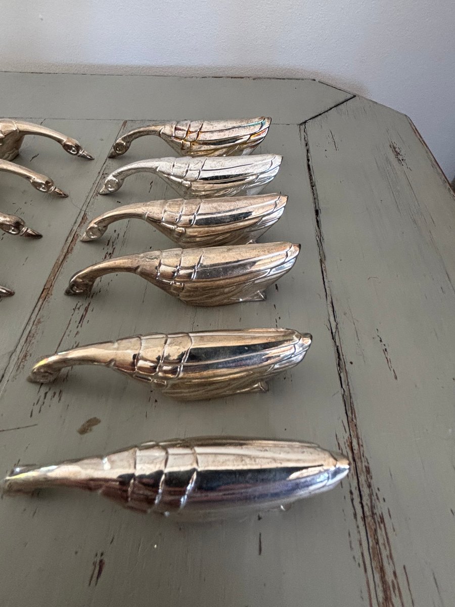 12 Antique Animal-shaped Knife Holders: Geese, Art Deco Period, 20th Century -photo-1