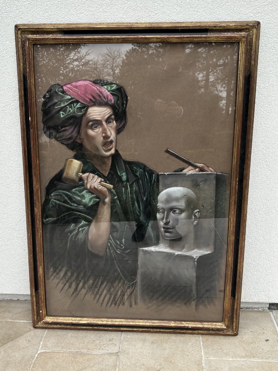  pastel ; le sculpteur par Thierry Bruet 86 epoque XX eme art moderne-photo-2