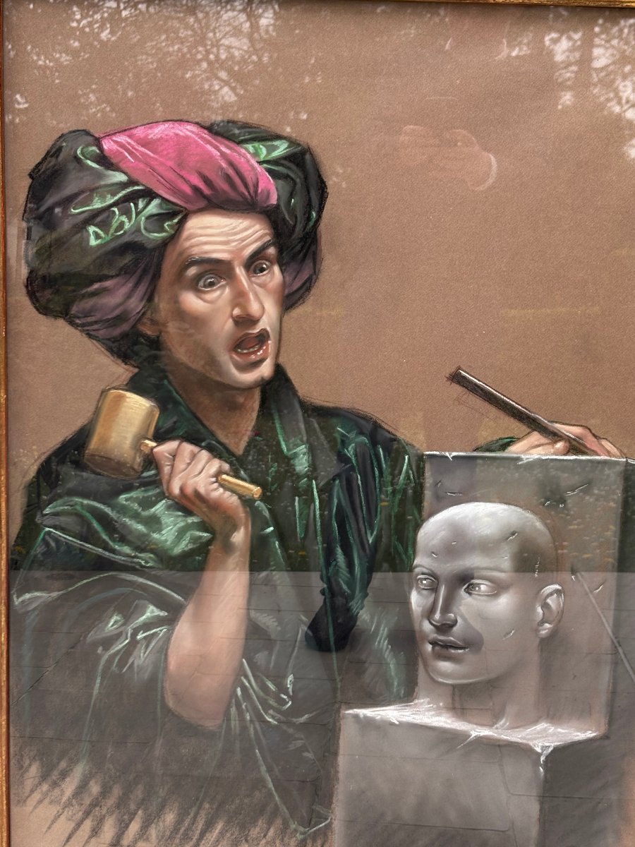  pastel ; le sculpteur par Thierry Bruet 86 epoque XX eme art moderne-photo-3