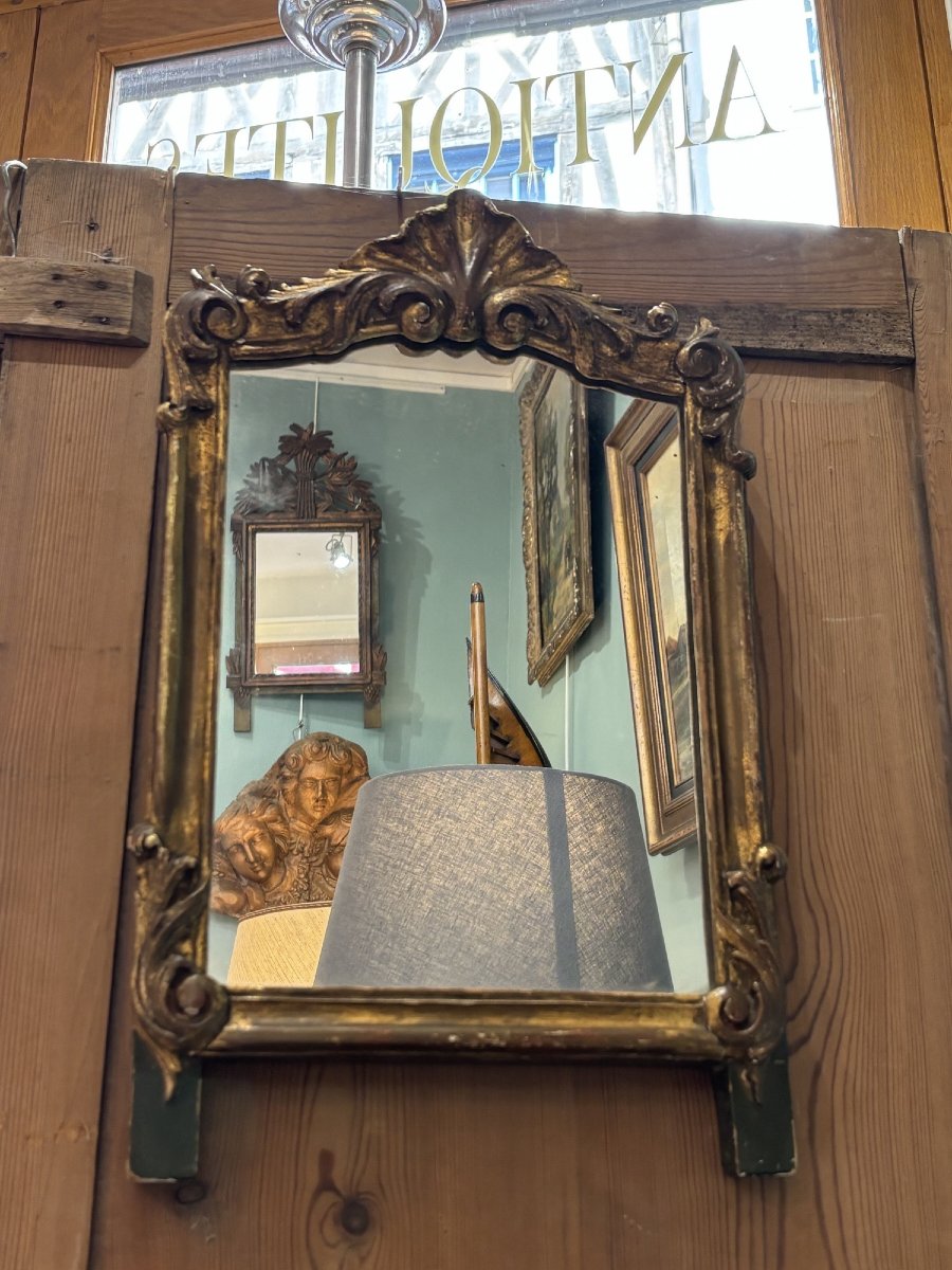 Ancien petit miroir Louis XV Louis XVI patine fin XIX eme siecle bois doré petit format-photo-3