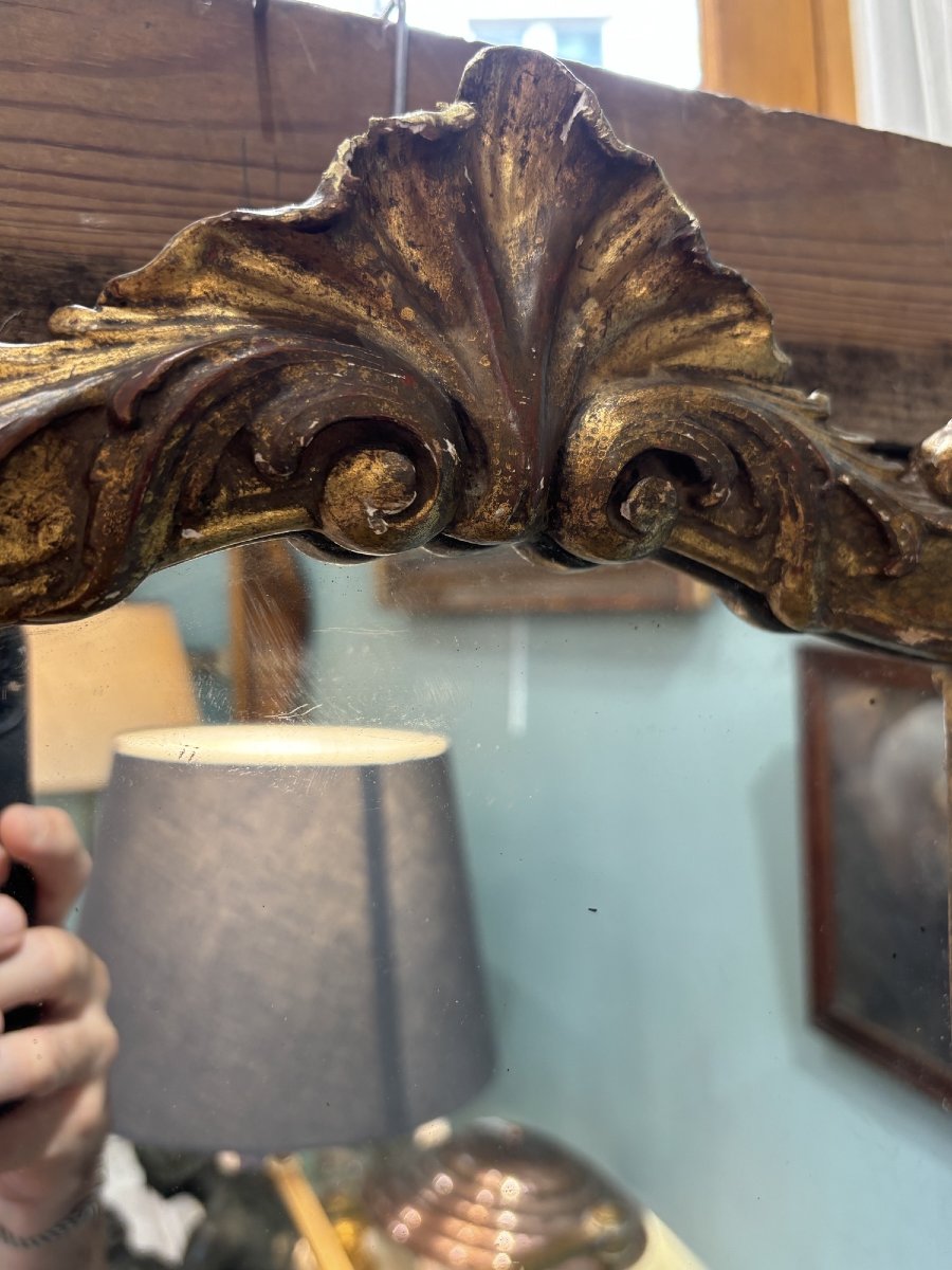 Ancien petit miroir Louis XV Louis XVI patine fin XIX eme siecle bois doré petit format-photo-2