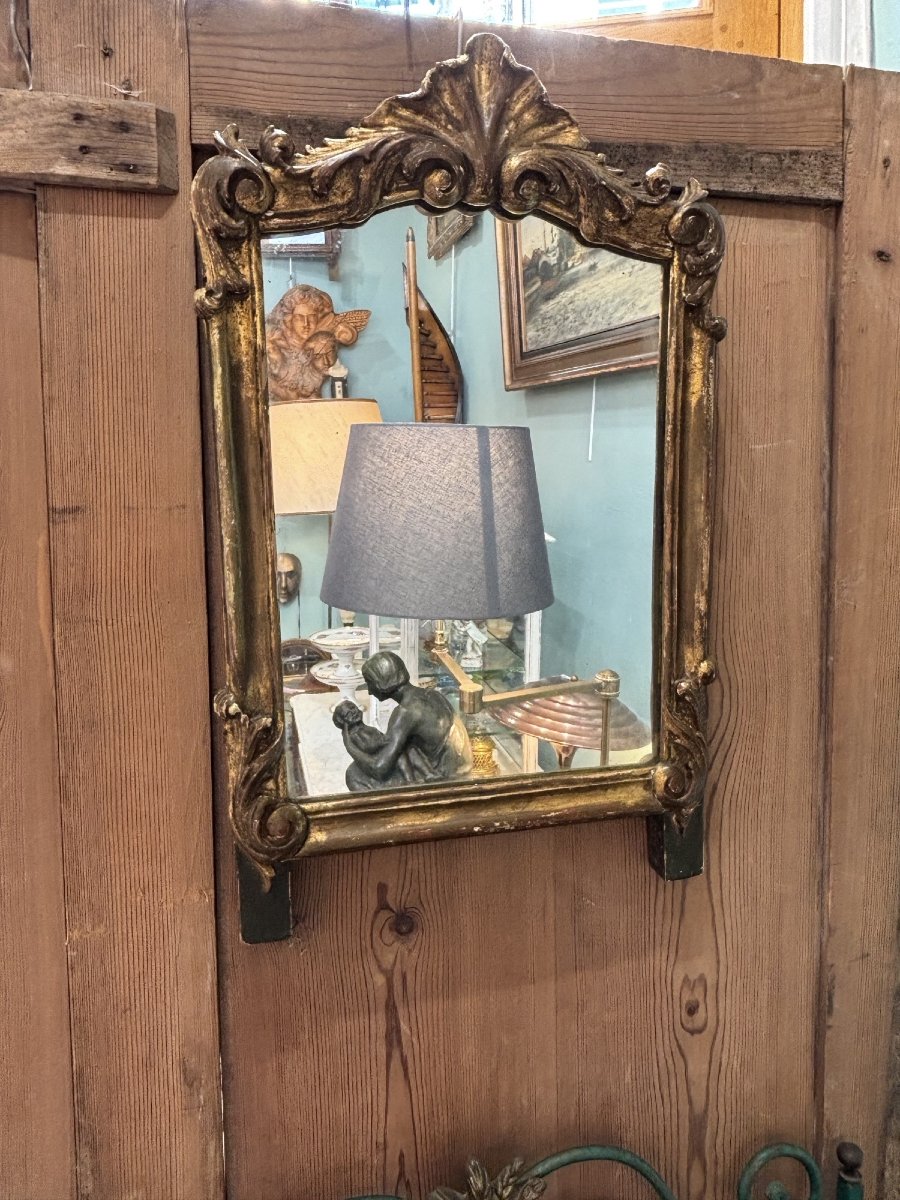 Ancien petit miroir Louis XV Louis XVI patine fin XIX eme siecle bois doré petit format