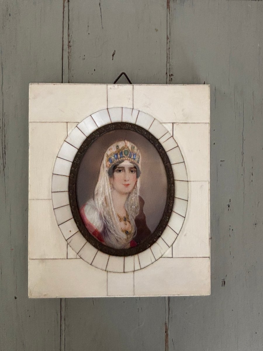 Ancienne et petite miniature peinte  de  Josephine XIX eme siècle tableau portrait Napoleon -photo-2