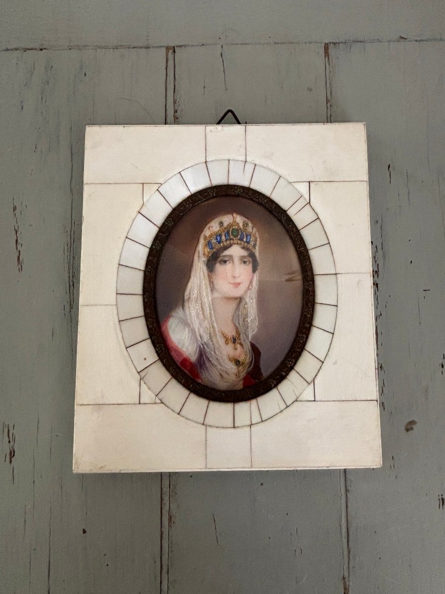 Ancienne et petite miniature peinte  de  Josephine XIX eme siècle tableau portrait Napoleon -photo-3