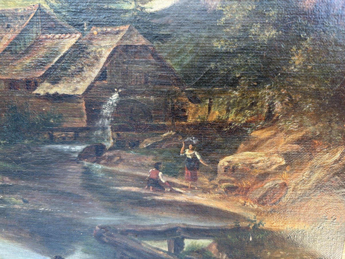 Ancien tableau huile sur toile époque XIX eme signé daté d'après Watelet HST -photo-3