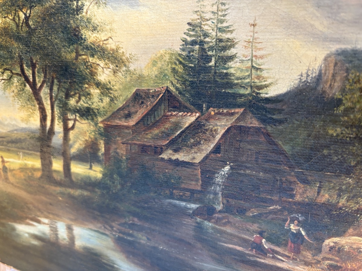 Ancien tableau huile sur toile époque XIX eme signé daté d'après Watelet HST -photo-4