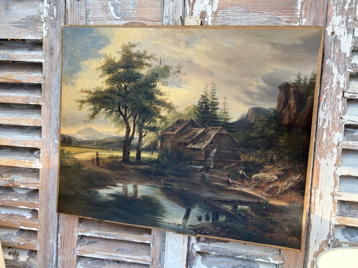 Ancien tableau huile sur toile époque XIX eme signé daté d'après Watelet HST 