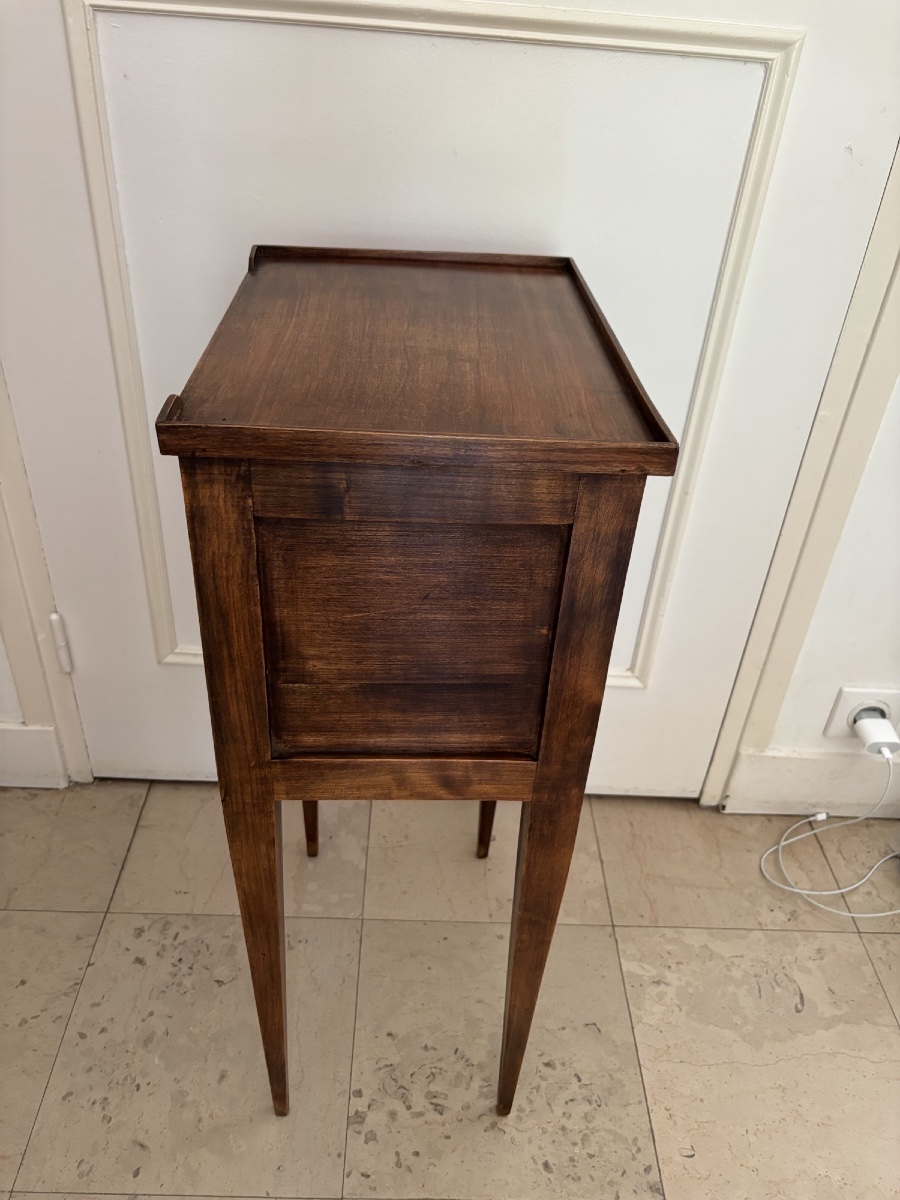 Antique Small Directoire-style Nightstand With Marquetry Trim; A Small Side Table Between The Two -photo-2