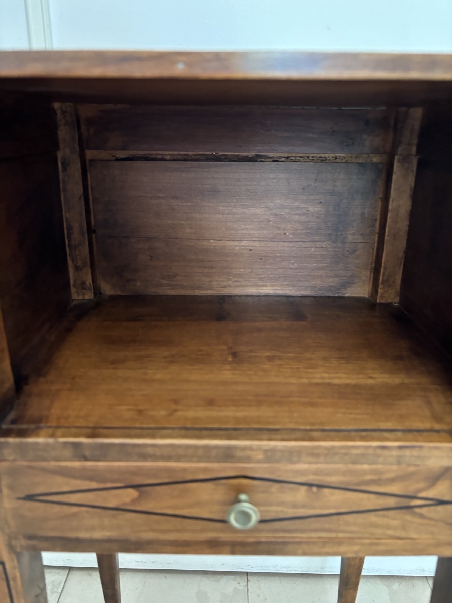 Antique Small Directoire-style Nightstand With Marquetry Trim; A Small Side Table Between The Two -photo-3