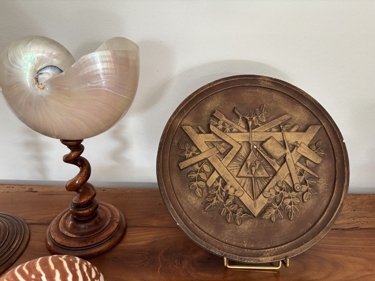 Antique Masonic Medallion In Weathered Plaster, Bas-relief, Circa 1900; Freemasonry 