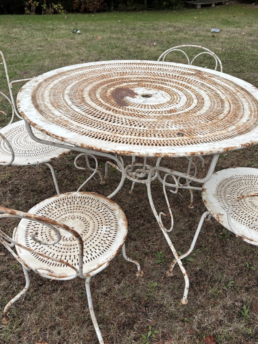 Antique Wrought-iron Garden Set, Circa 1900: 2 Armchairs, 2 Chairs, And A Table, Circa 1900 -photo-4