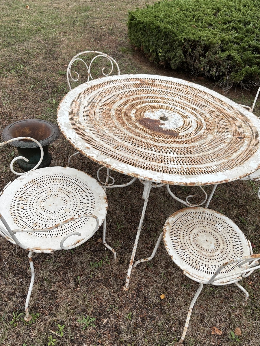 Antique Wrought-iron Garden Set, Circa 1900: 2 Armchairs, 2 Chairs, And A Table, Circa 1900 -photo-2