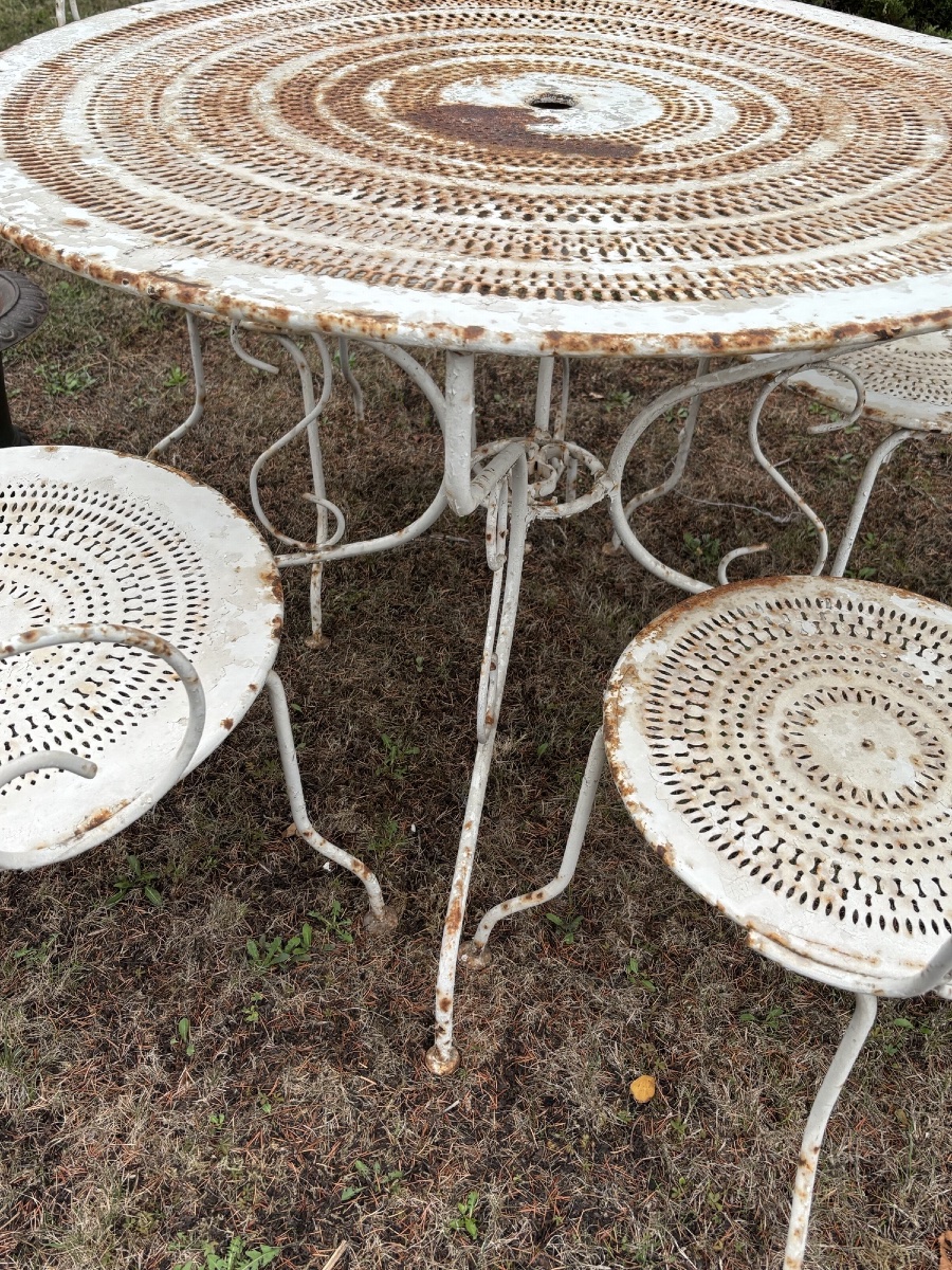 Antique Wrought-iron Garden Set, Circa 1900: 2 Armchairs, 2 Chairs, And A Table, Circa 1900 -photo-5