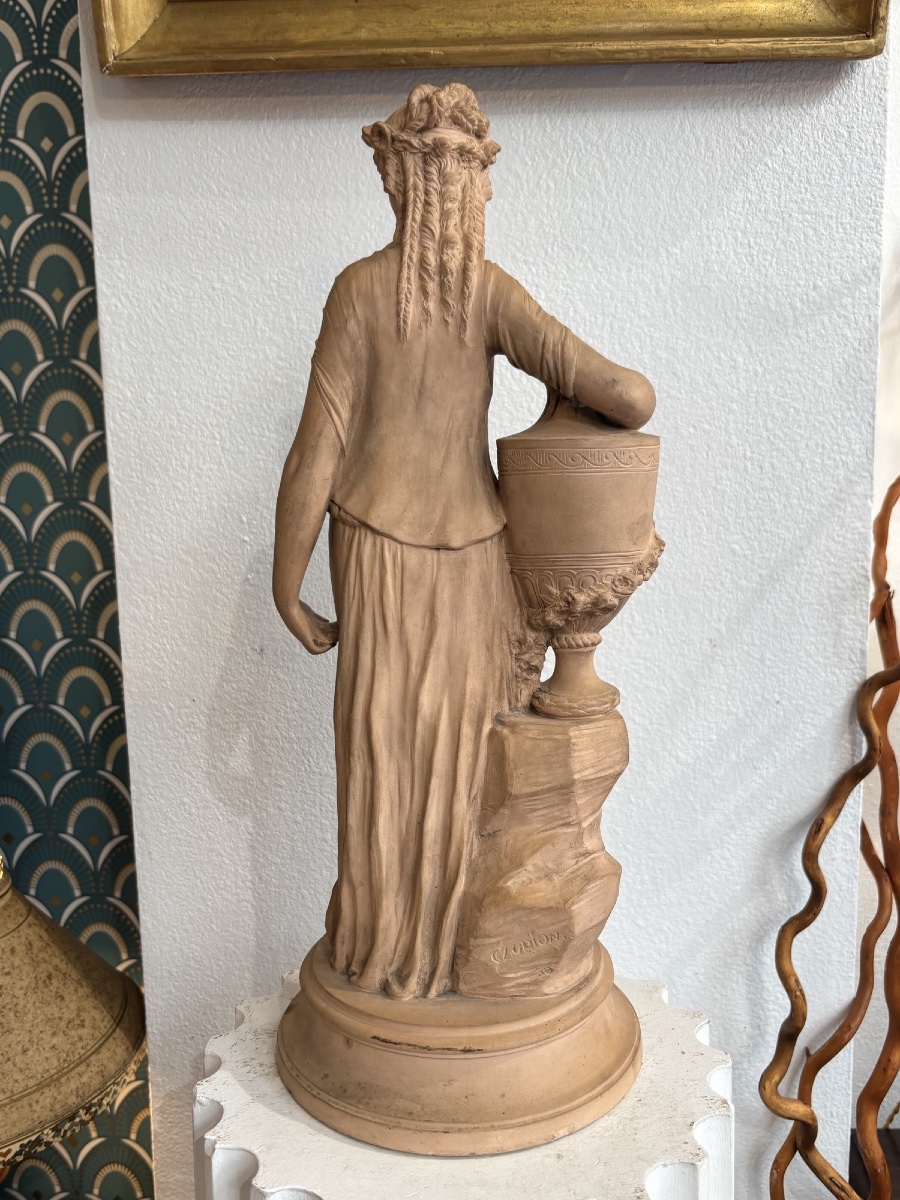 Antique-style Terracotta Sculpture, Late 19th Century, Titled *la Flore* By Clodion, 45 Cm-photo-3