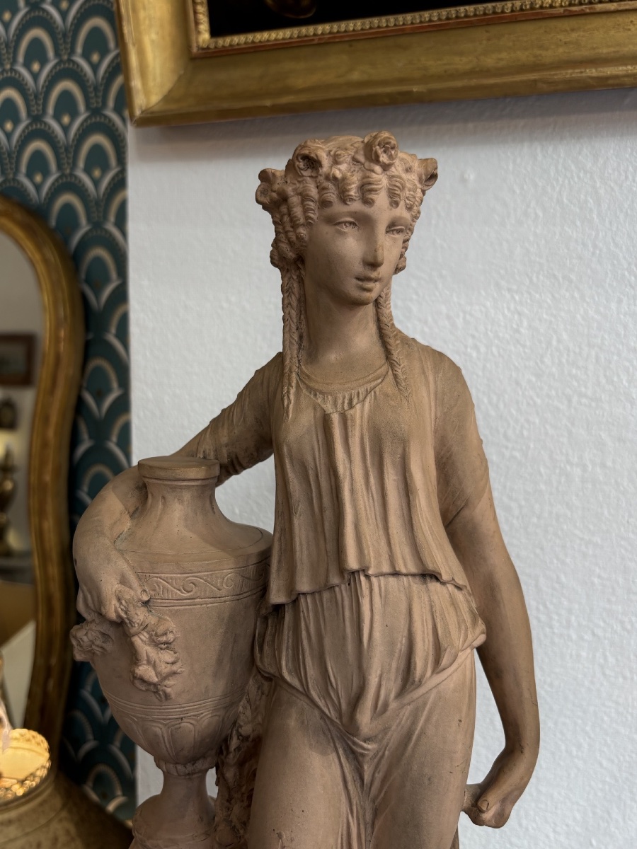 Antique-style Terracotta Sculpture, Late 19th Century, Titled *la Flore* By Clodion, 45 Cm-photo-2